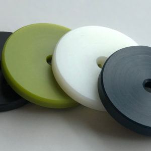 Discs cut out of nylon plastic sheets (polyamide, PA)