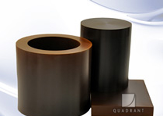 Product photo of PI (Polyimide) plastic products. Sheet, rod and tube depicted.