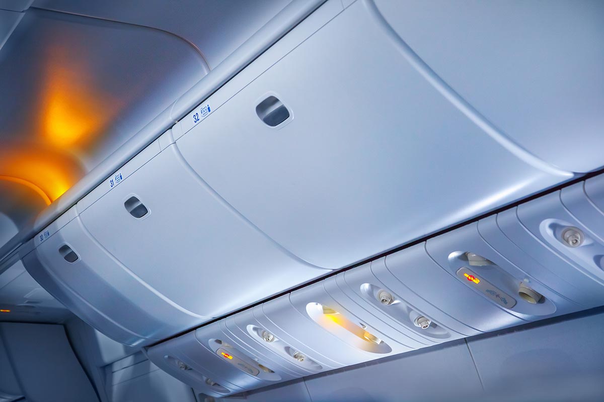 Photo of an airplane using PVC acrylic sheets for overhead bins