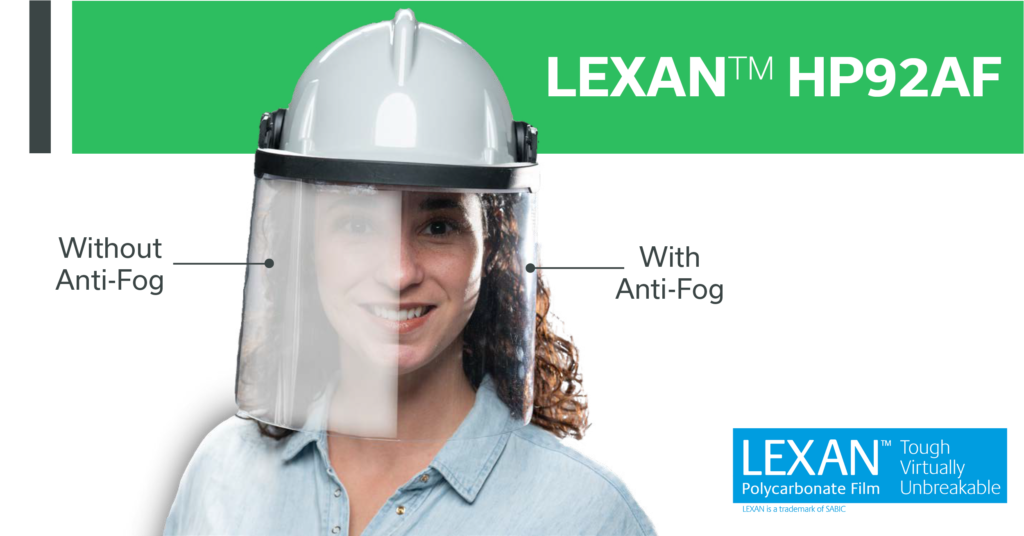 LEXAN HP92AF Anti-Fog Polycarbonate Film demonstrated in a face shield