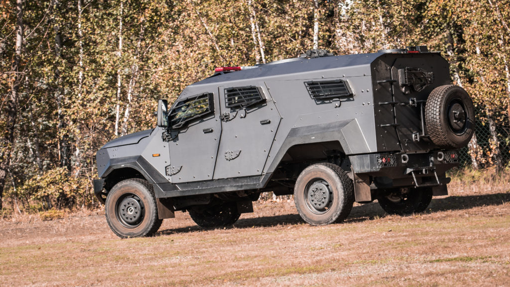 Photo of a custom windshield for an armored vehicle 