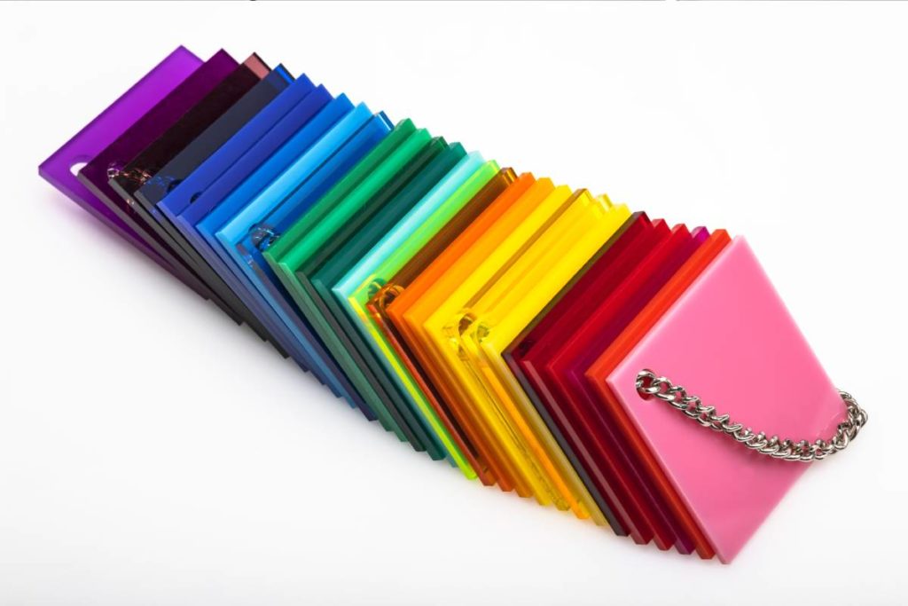 a stack of colored acrylic sheets